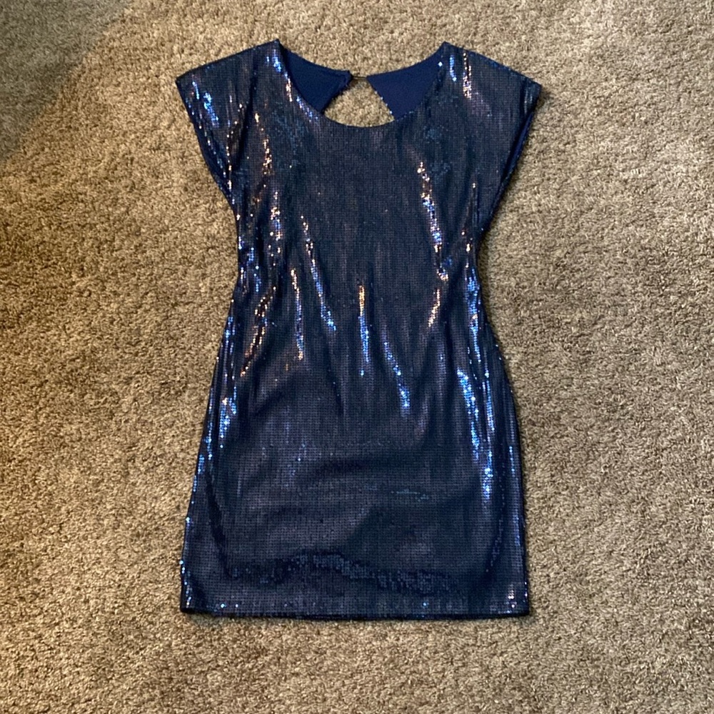 Foreign Exchange | Mini Blue Sequin Cocktail Dress